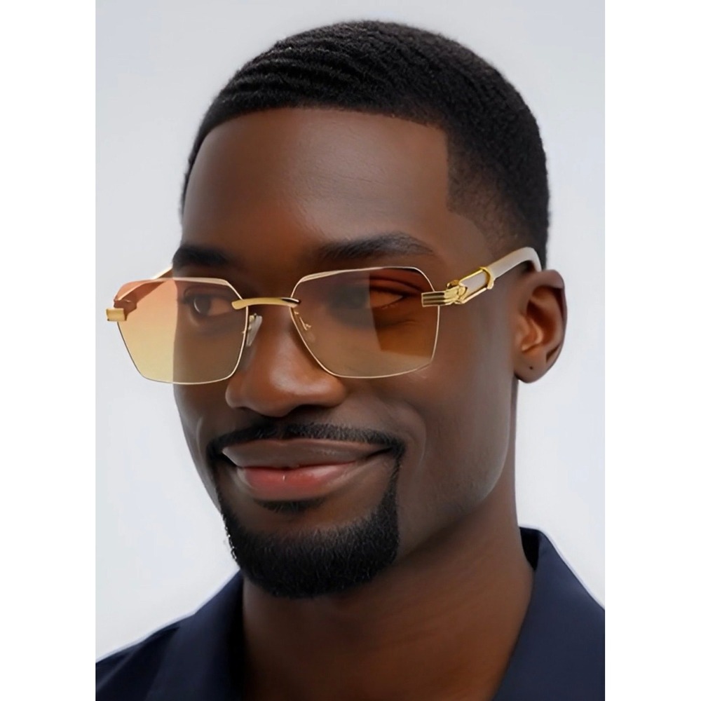 Rimless Sunglasses Men‎ Fashion Gradient Lens Vintage Sun Glasses Buffs Hip Hop